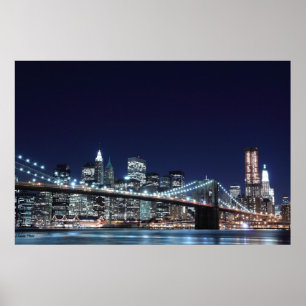 Affiche Brooklyn Bridge et Manhattan Skyline la nuit