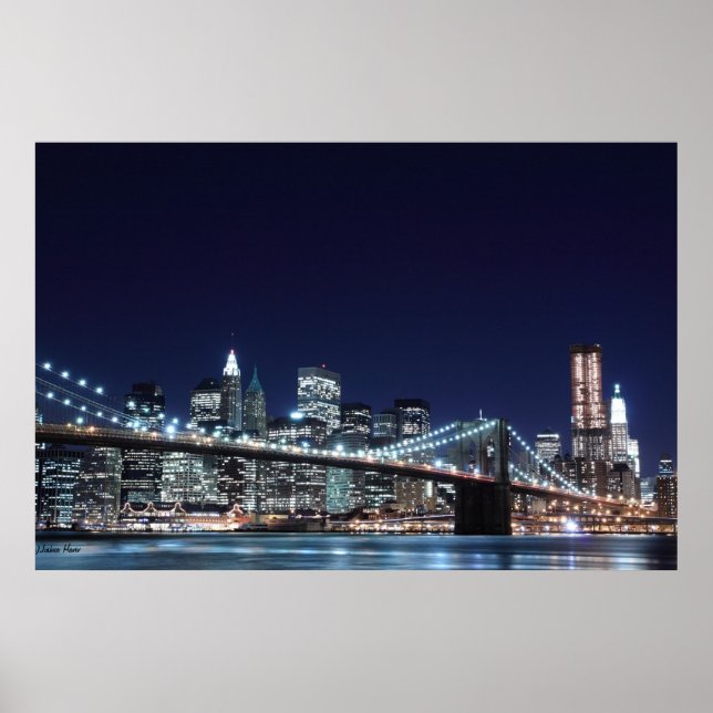 Affiche Brooklyn Bridge et Manhattan Skyline la nuit (Devant)