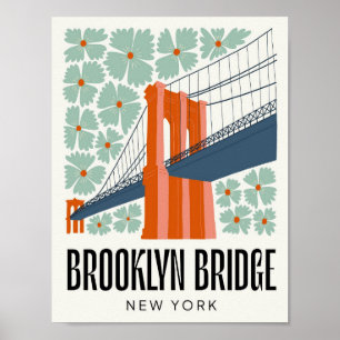 Affiche Brooklyn Bridge New York Voyage abstrait floral