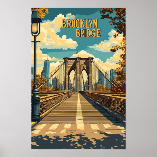 Affiche Brooklyn Bridge NYC Illustration Vintage Voyage (Devant)
