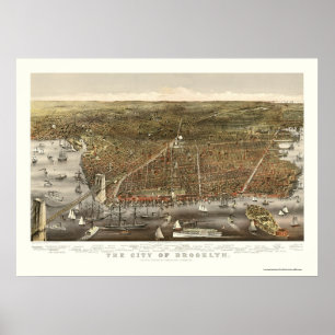 Affiche Brooklyn, carte panoramique de NY - 1879