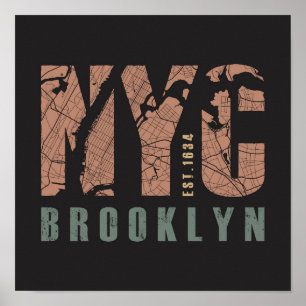 Affiche Brooklyn, New York City Map