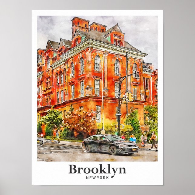 Affiche Brooklyn New York Travel Aquarelle main tirée (Devant)