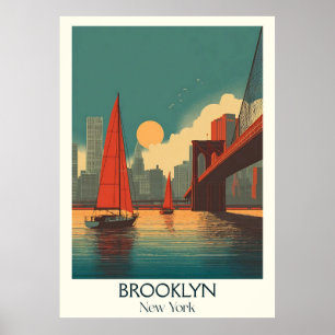 Affiche Brooklyn New York Vintage Bridge Skyline Art