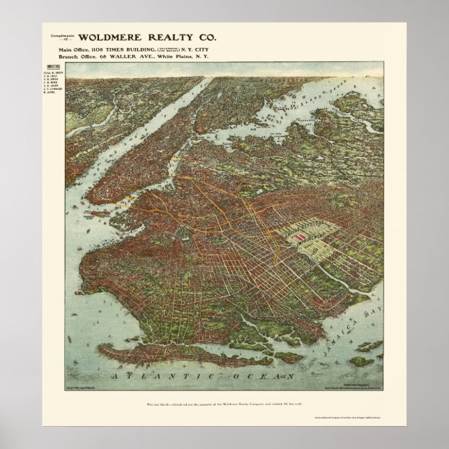 Affiche Brooklyn, NY Carte panoramique - 1908 (Devant)