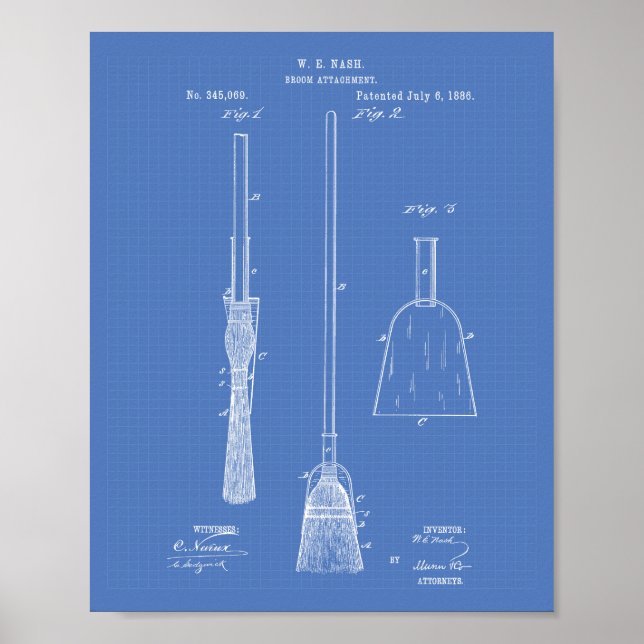 Affiche Broom Attachment 1886 Patent Art Blueprint (Devant)