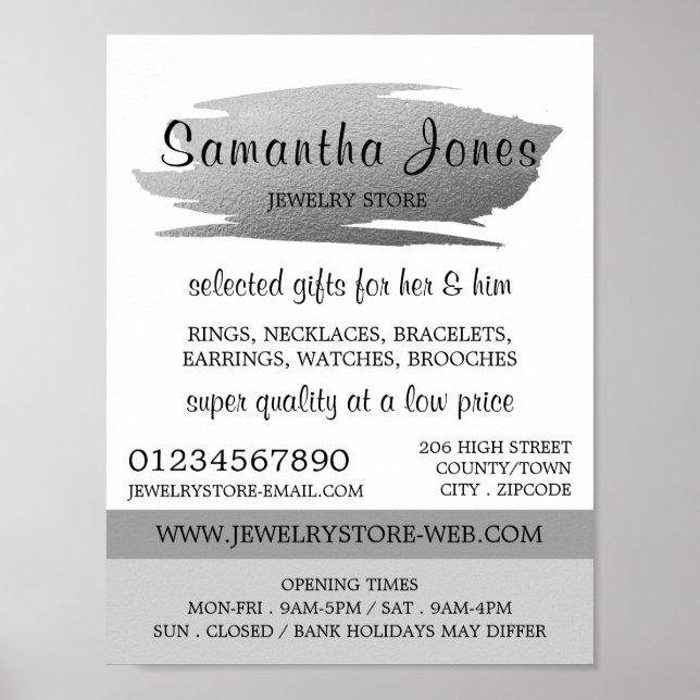 Affiche Brosse à huile d'argent moderne, magasin de bijoux (Devant)