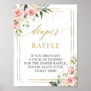 Affiche Brosse rose floral or géométrique Diaper Raffle