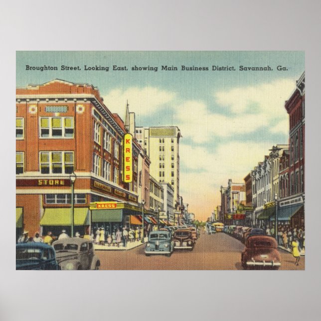 Affiche Broughton Street Savannah GA vintage (Devant)