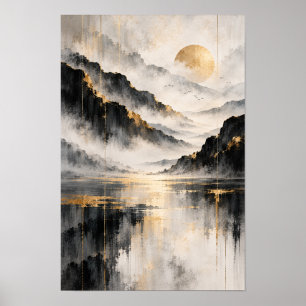 Affiche Brouillard de soleil doré Montagne abstraite Art m