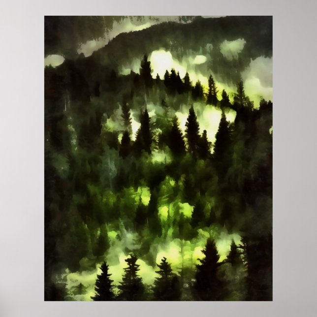 Affiche Brouillard forestier Peinture paysagère des bois (Devant)