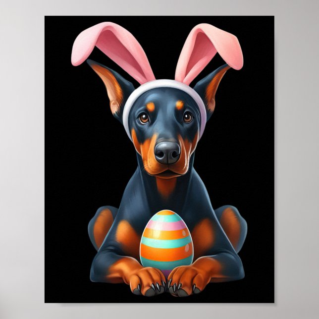 Affiche Brouillard mignon Doberman Pinscher Chien Pâques H (Devant)