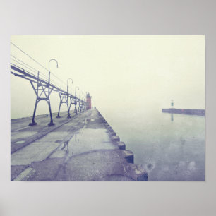 Affiche Brouillard rétro couvert Phare de South Haven Mich