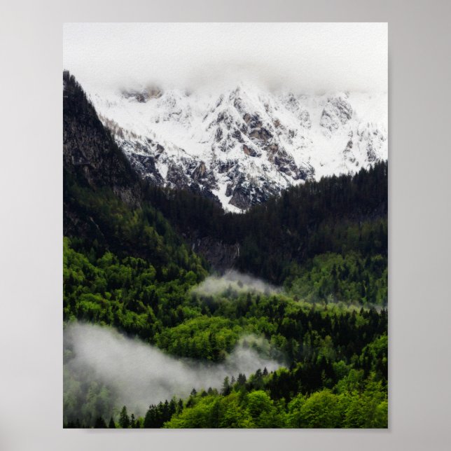 Affiche Brouillard roulant à travers la forêt sous les mon (Devant)