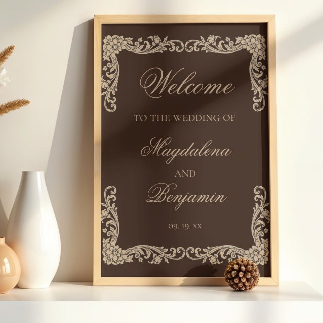 Affiche Brown and Cream Vintage Baroque Wedding Welcome (Créateur téléchargé)