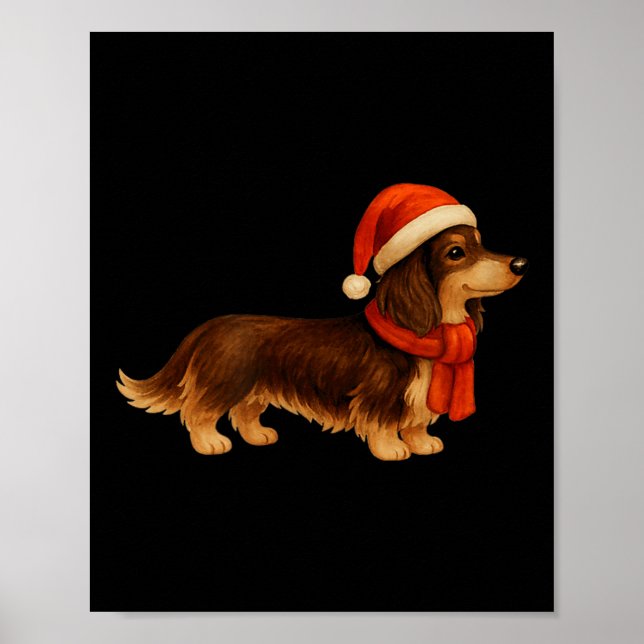 Affiche Brown And Tan Christmas Dachshund Santa Hat  (Devant)