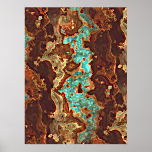 Affiche Brown Aqua Teal Turquoise Green Geode Marble Art