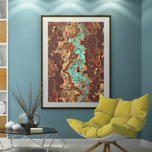 Affiche Brown Aqua Teal Turquoise Green Geode Marble Art