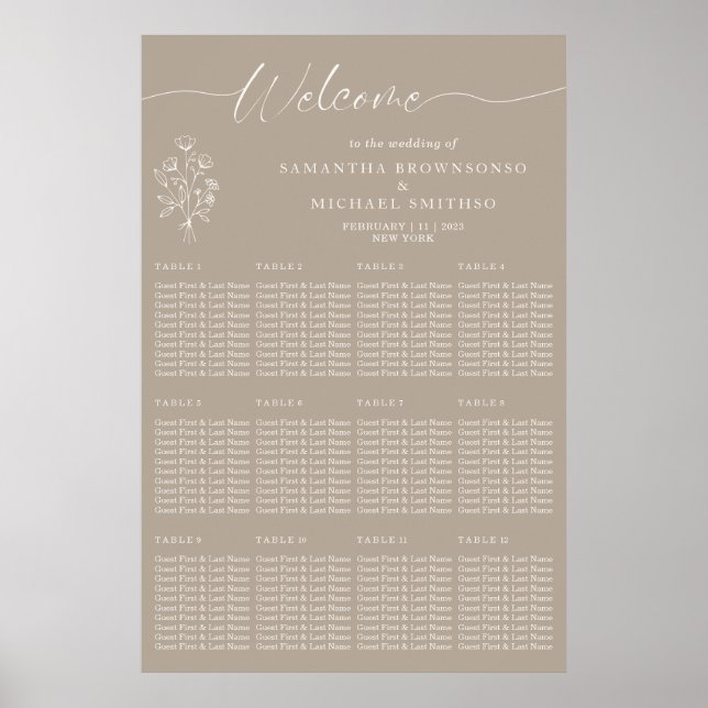 Affiche Brown Beige Botanical Floral Welcome Wedding (Devant)