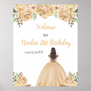 Affiche Brown Cheveux Princess Peach Floral Anniversaire B