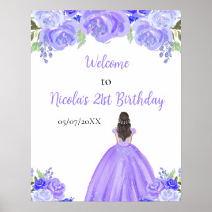 Affiche Brown Cheveux Princess Purple Floral Anniversaire