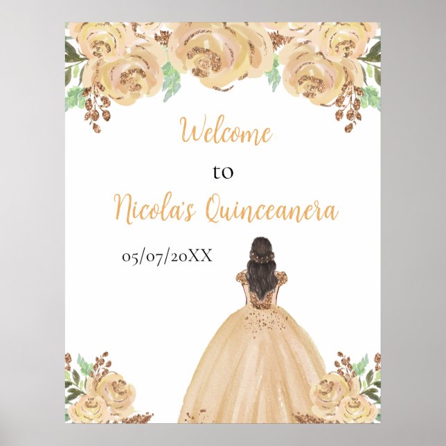 Affiche Brown Cheveux Princesse Peach Quinceanera Bienvenu (Devant)