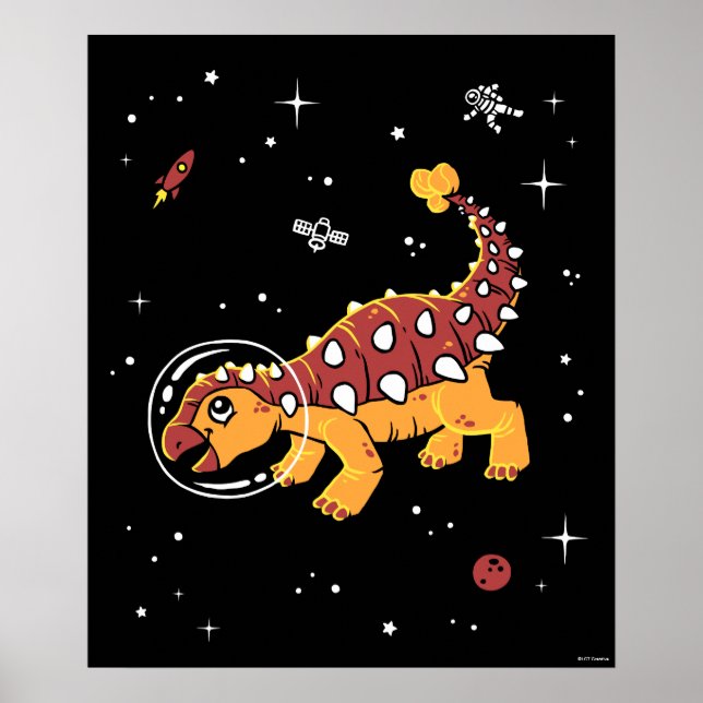 Affiche Brown Et Tan Ankylosaurus Dinos Dans L'Espace (Devant)