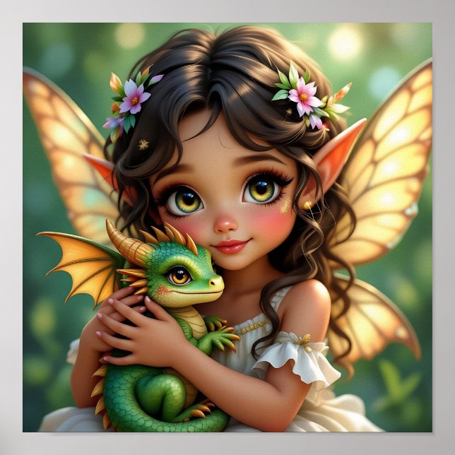 Affiche Brown Eyed Elven Fairy and Dragon  (Devant)