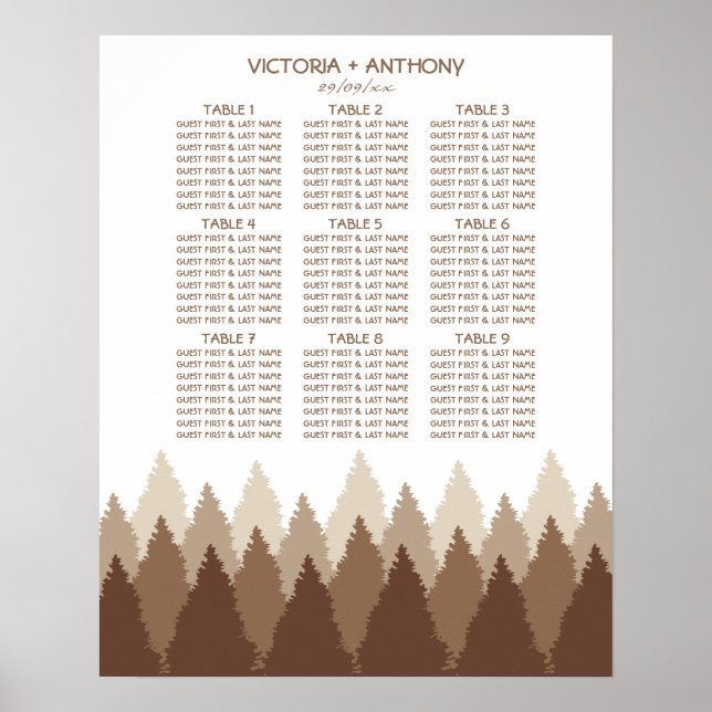 Affiche Brown Forest Range Woodland Mariage Seing Chart (Devant)