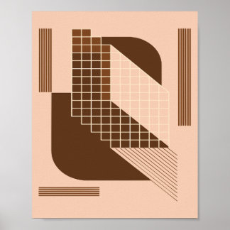 Affiche Brown Geometry with White Grid on Beige Background