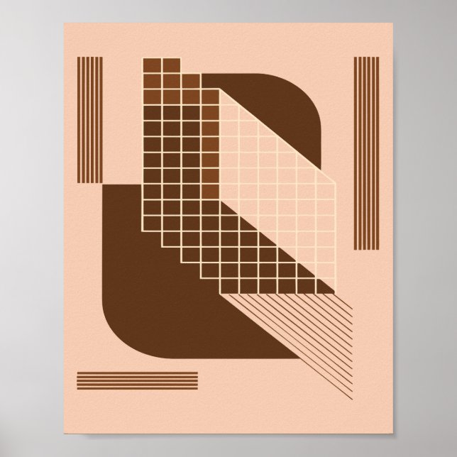 Affiche Brown Geometry with White Grid on Beige Background (Devant)