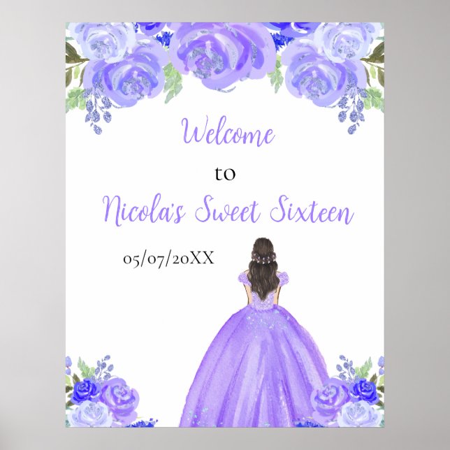Affiche Brown Hair Princess Purple Sweet Sixteen Welcome (Devant)