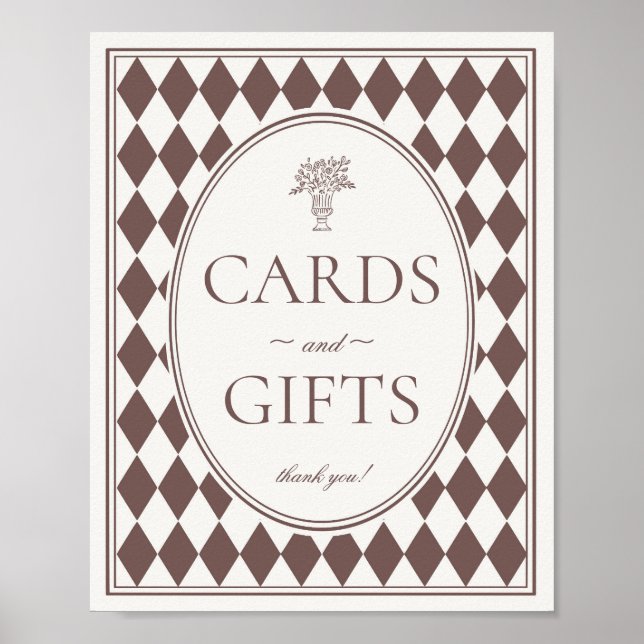 Affiche Brown Harlequin Checkered Cards and Gifts Sign (Devant)