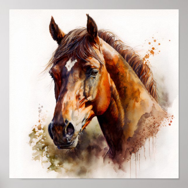 Affiche Brown Horse Portrait Watercolor (Devant)