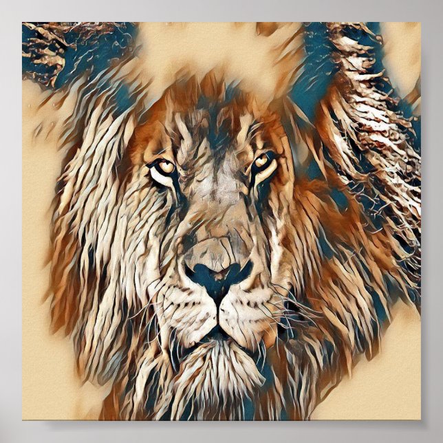 Affiche Brown lion visage peinture artistique (Devant)