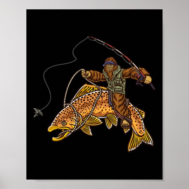 Affiche Brown Trout River Fishing Bigfoot Hunting Fisherme (Devant)