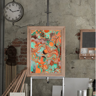 Affiche Brown, Turquoise, Art Libre De Marbre Orange