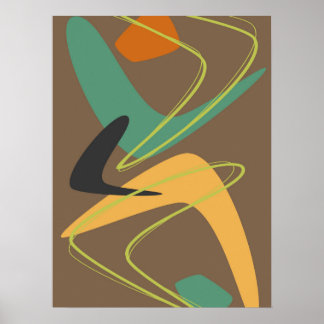 Affiche Brown Vert moderne milieu du siècle Abstrait Vinta