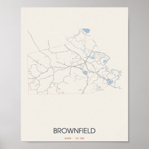 Affiche Brownfield, carte de la rue principale de Maine –