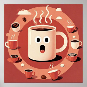 Affiche Brownish Cute drôle tasses de café en cartons