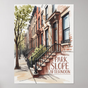 Affiche Brownstone aquarelle de l'après-midi à Park Slope