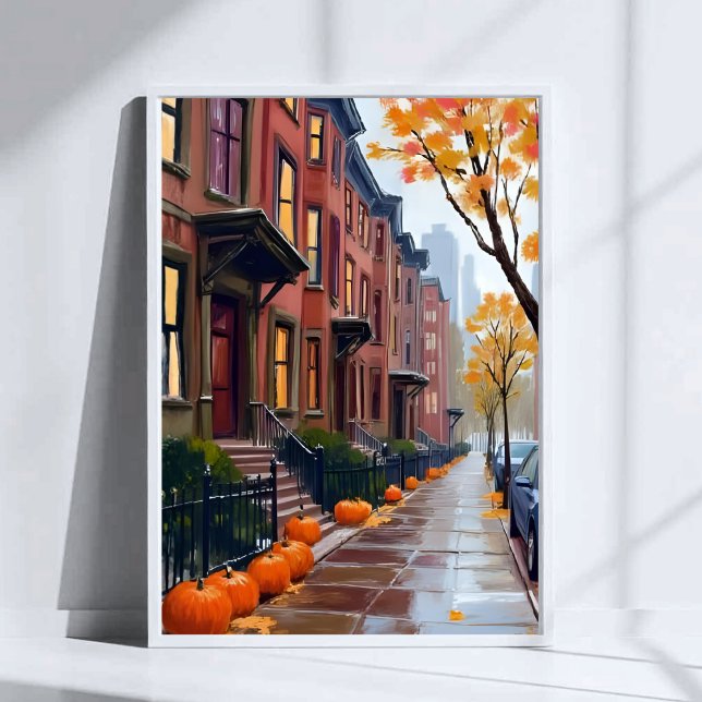 Affiche Brownstones d'automne de Boston Gouache de citroui (Créateur téléchargé)