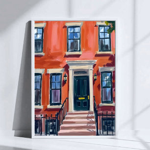 Affiche Brownstones de Boston Massachusetts Art Aquarelle