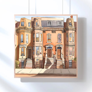 Affiche Brownstones esquissés Peinture de rue à Boston