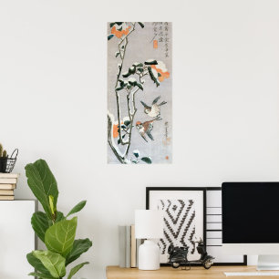 Affiche Bruants et Camellia en Neige par Ando Hiroshige