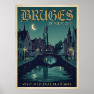 Affiche Bruges à minuit Flandre médiévale gothique voyage