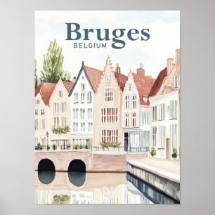 Affiche Bruges Belgique Aquarelle Peinture Voyage