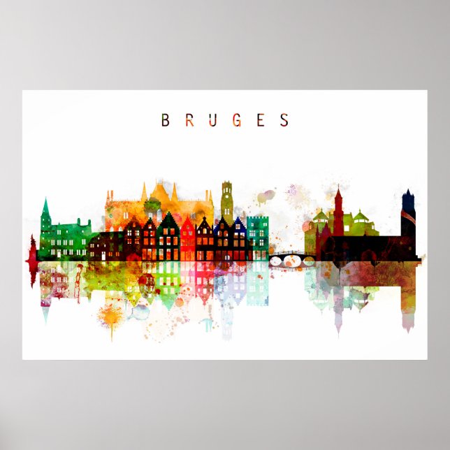 Affiche Bruges Belgique Aquarelle Skyline (Devant)