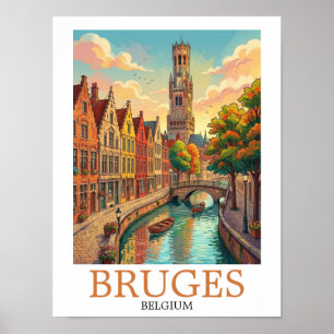 Affiche Bruges Belgique Canal Art Vintage