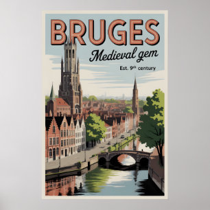 Affiche Bruges Belgique Ciel Rétro Cité Voyage